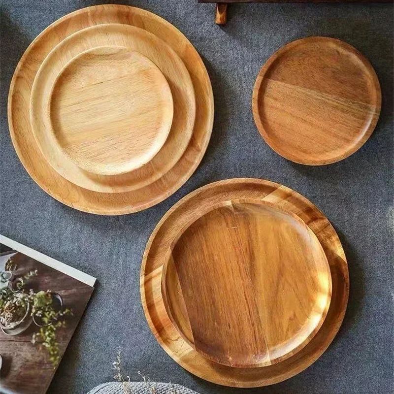 Premium Acacia Wood Round Serving Platter  Rustic Wooden Tray For Pizza Salad Fruit Dessert Bread C 4