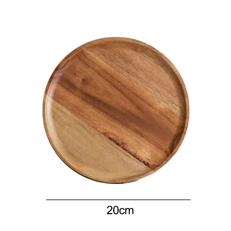 Premium Acacia Wood Round Serving Platter  Rustic Wooden Tray For Pizza Salad Fruit Dessert Bread C 6