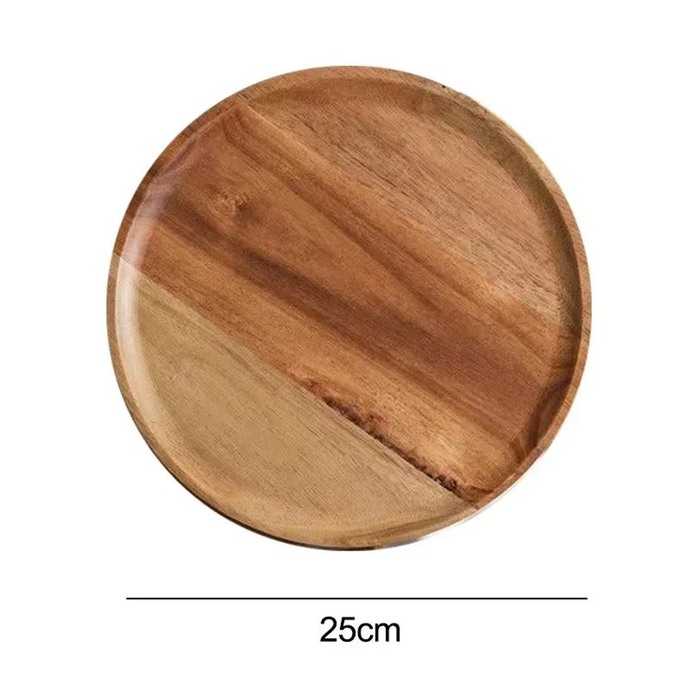 Premium Acacia Wood Round Serving Platter  Rustic Wooden Tray For Pizza Salad Fruit Dessert Bread C 7