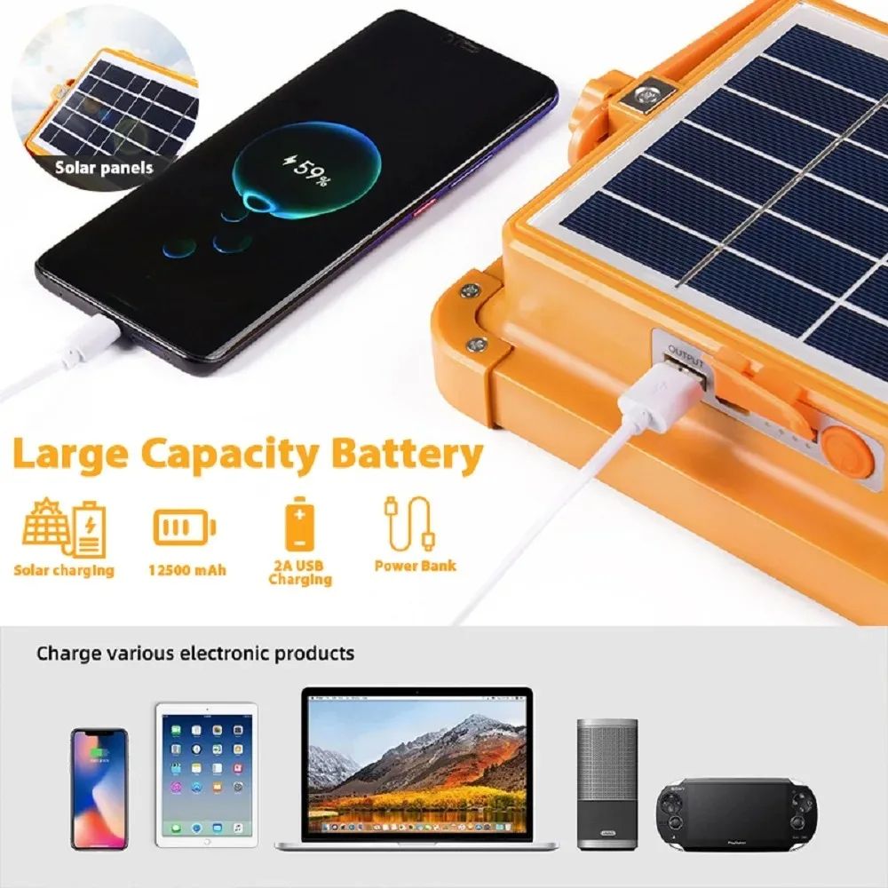 Camping Lantern Solar Rechargeable LED Tent Light With Magnet Powerful Flashlight  Power Bank For E 2