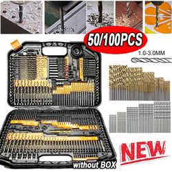 professional 50 100pcs hss drill bit set, titanium coated 1 3mm precision bits for diy, engineering & home improvement