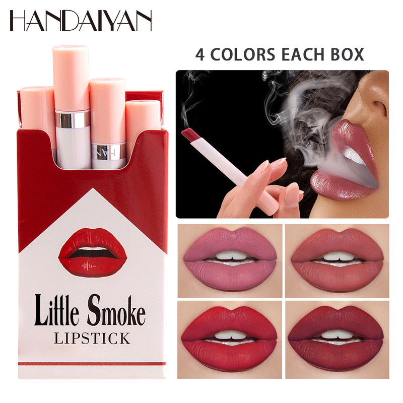 4 Pack Velvet Matte Lipstick Set,Handaiyan Small Cigarette Lipstick, Lightweight, Intense Pigment, Non Drying Formula