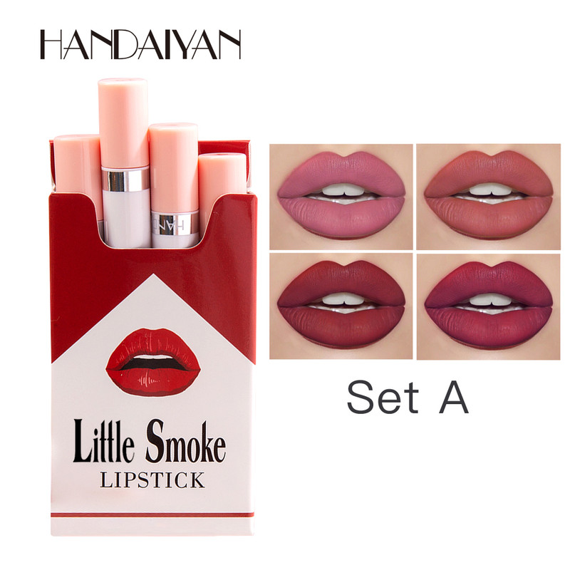 4 Pack Velvet Matte Lipstick Set,Handaiyan Small Cigarette Lipstick, Lightweight, Intense Pigment, Non Drying Formula