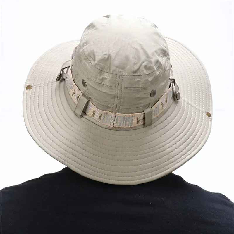 Summer Men Bucket Hat Outdoor UV Protection Wide Brim Panama Safari Hiking Fishing Mesh Hat Beach Sunscreen Cap for Hunt