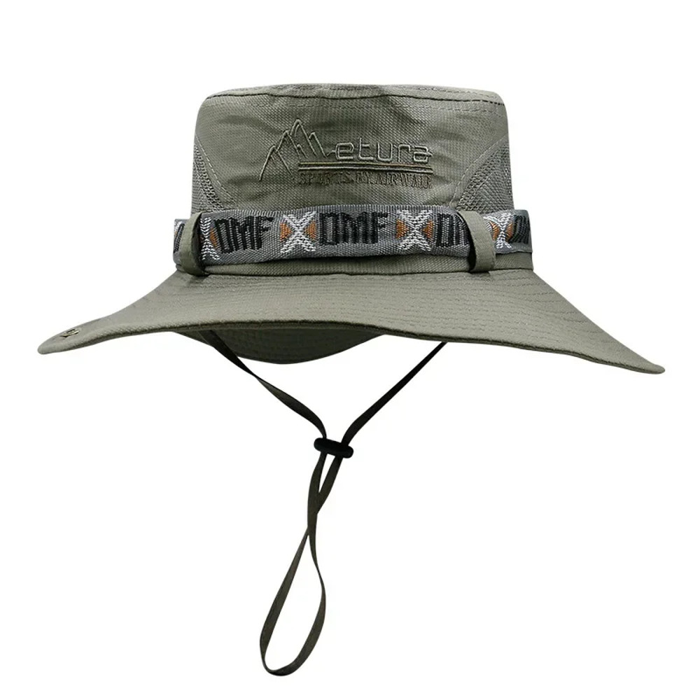 Summer Men Bucket Hat Outdoor UV Protection Wide Brim Panama Safari Hiking Fishing Mesh Hat Beach Sunscreen Cap for Hunt