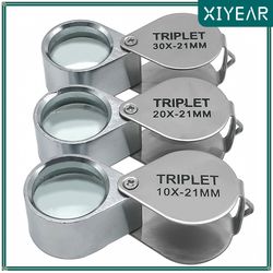 pocket loupe magnifier jewelry magnifying glass, foldable triplet diamond lupa eye glass tool for jewelers & reading