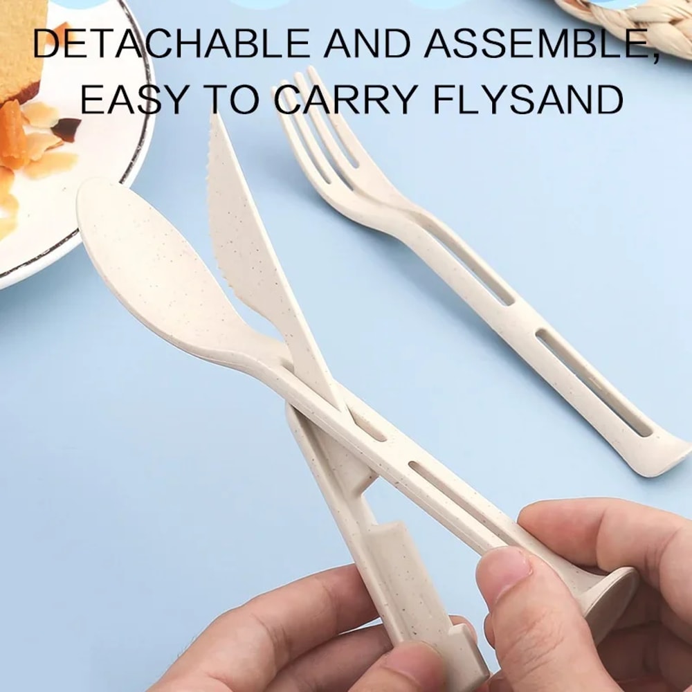 Portable Tableware Set Wheat Straw Dinnerware, Detachable Cutlery Travel Tableware Set with Case, Eco-Friendly Camping