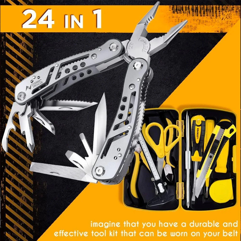 Multitool 24-in-1 Pliers with Professional Multi-tool for Survival, Camping, Hunting, Compact Tools Set for Men, Dad