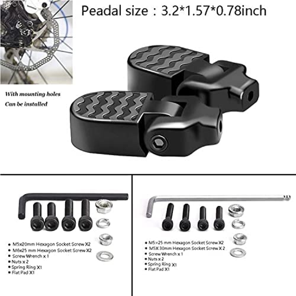 Mini Bicycle Rear Pedals, Aluminium Alloy Folding Foot Pegs Non-Slip Quick Release Bike Pedal Footrest for BMX MTB Road