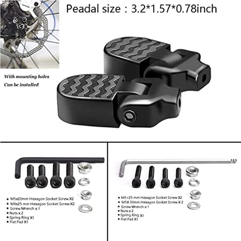 Mini Bicycle Rear Pedals, Aluminium Alloy Folding Foot Pegs Non-Slip Quick Release Bike Pedal Footrest for BMX MTB Road