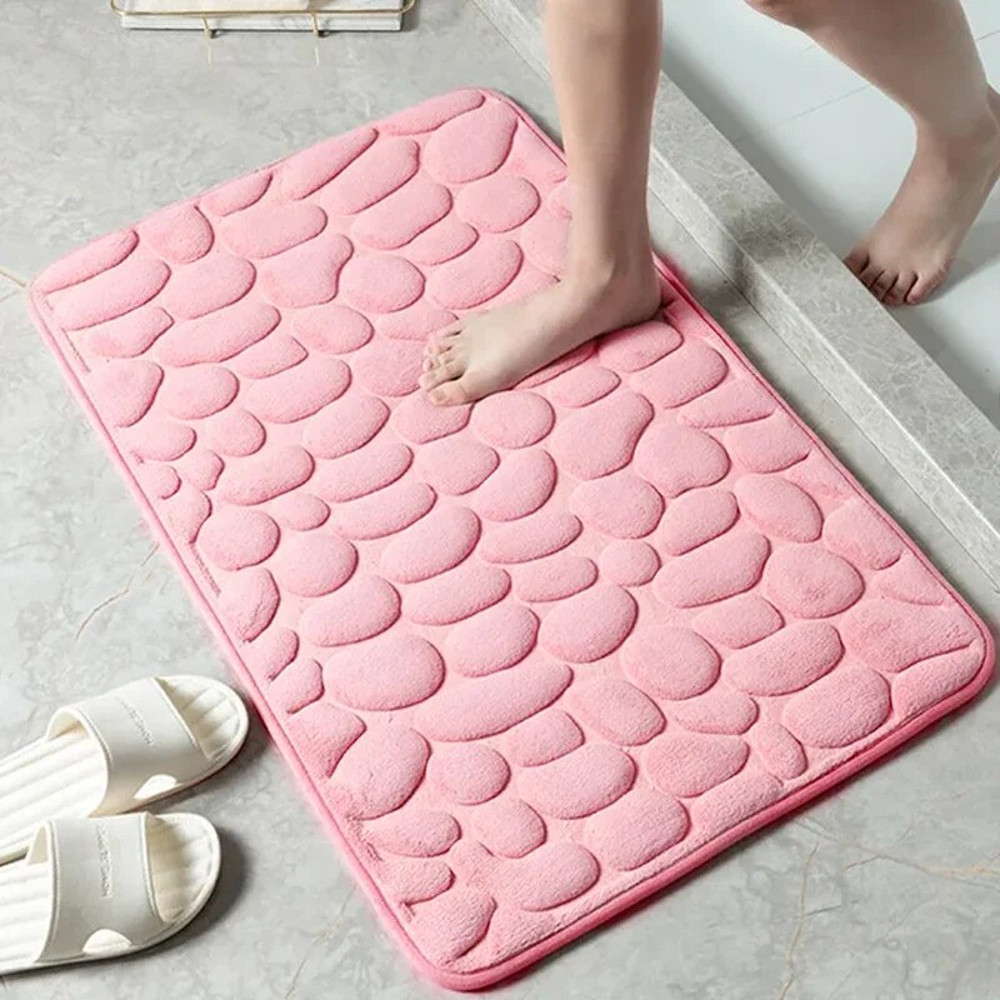 Bathroom Living Room Anti Slip Mat, Embossed Fiber Carpet with Memory Foam, Pebble Floor Mat for Home Decor & Durable