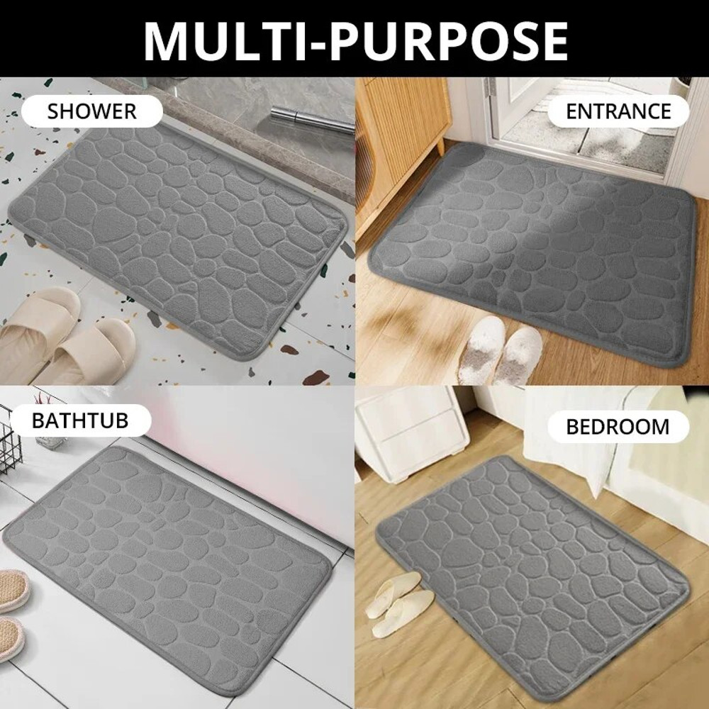 Bathroom Living Room Anti Slip Mat, Embossed Fiber Carpet with Memory Foam, Pebble Floor Mat for Home Decor & Durable