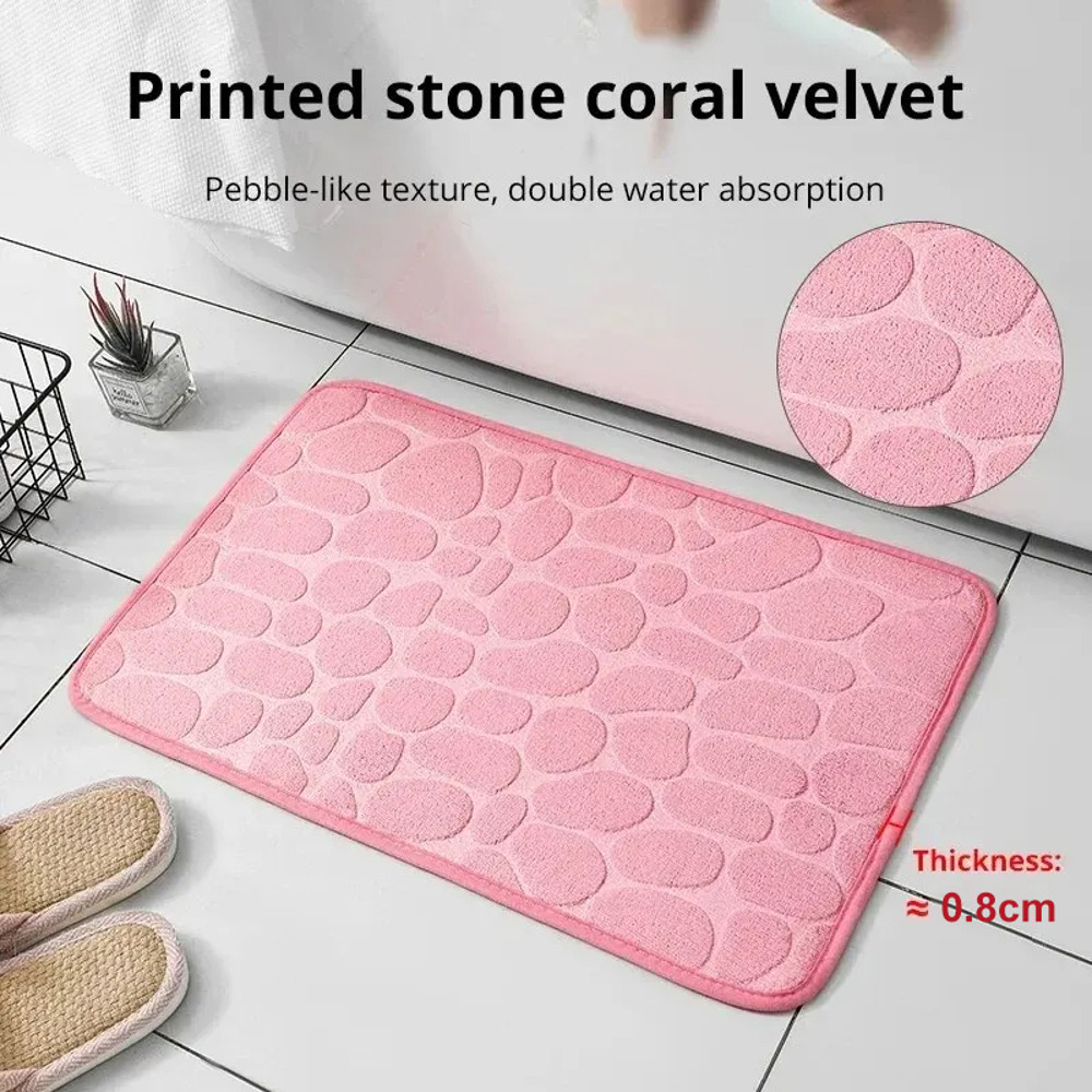 Bathroom Living Room Anti Slip Mat, Embossed Fiber Carpet with Memory Foam, Pebble Floor Mat for Home Decor & Durable