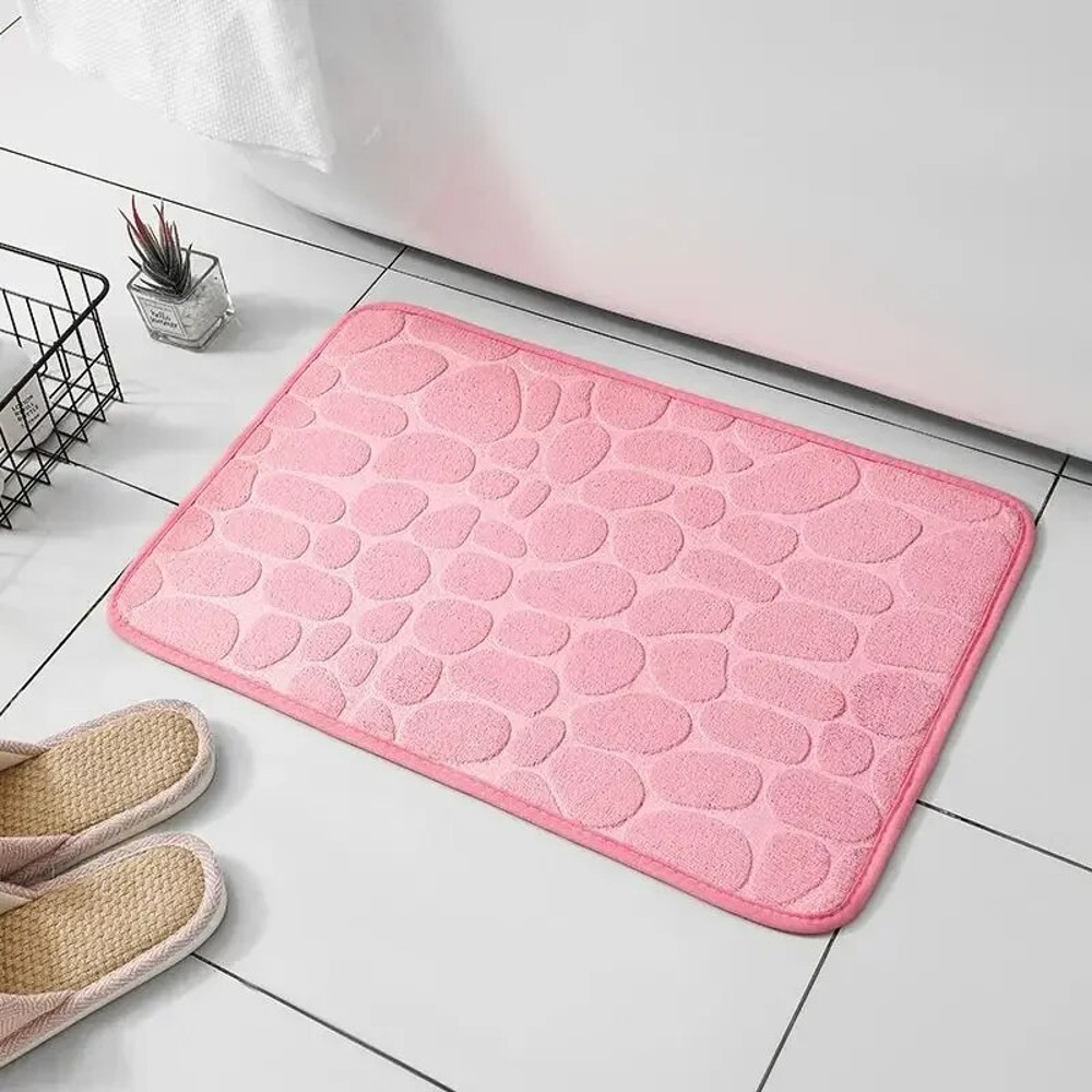 Bathroom Living Room Anti Slip Mat, Embossed Fiber Carpet with Memory Foam, Pebble Floor Mat for Home Decor & Durable