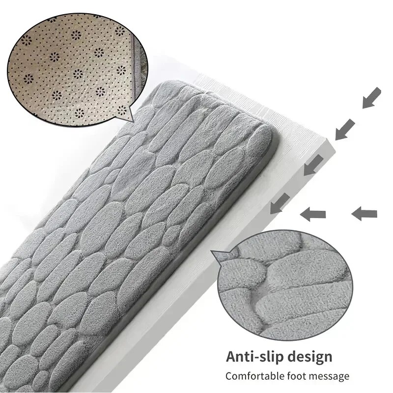 Bathroom Living Room Anti Slip Mat, Embossed Fiber Carpet with Memory Foam, Pebble Floor Mat for Home Decor & Durable