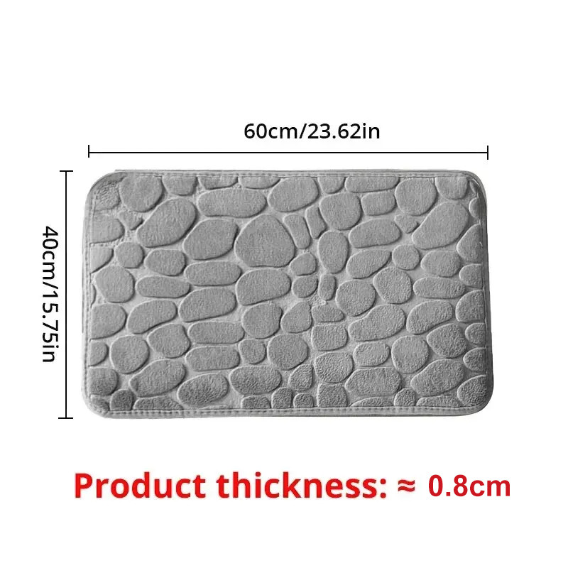 Bathroom Living Room Anti Slip Mat, Embossed Fiber Carpet with Memory Foam, Pebble Floor Mat for Home Decor & Durable
