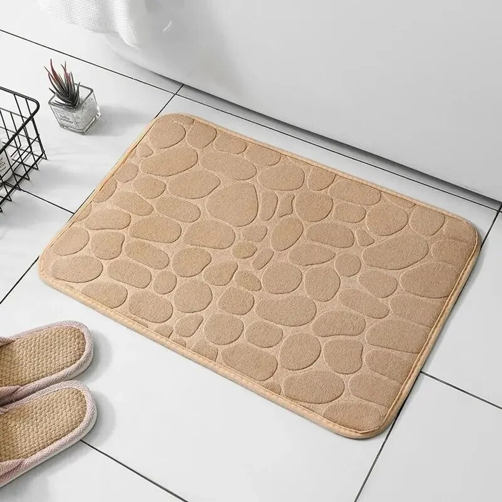 Bathroom Living Room Anti Slip Mat, Embossed Fiber Carpet with Memory Foam, Pebble Floor Mat for Home Decor & Durable
