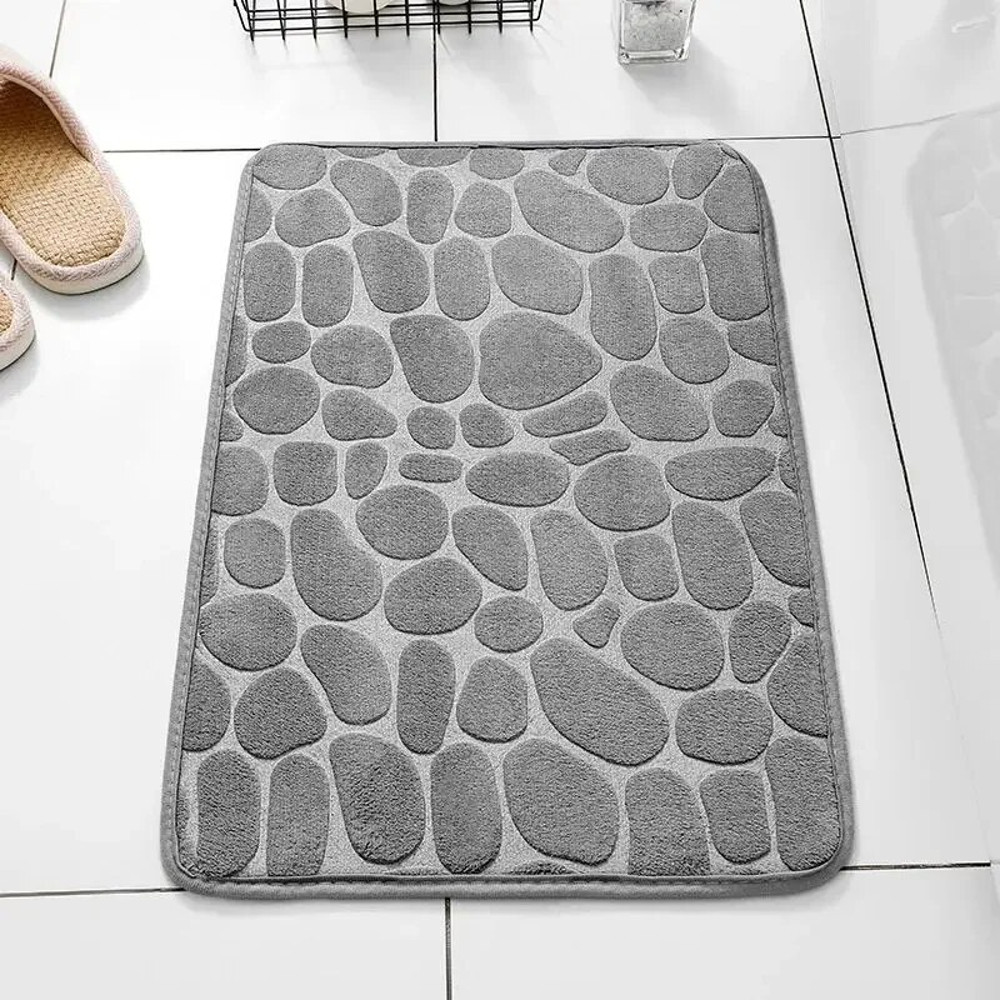 Bathroom Living Room Anti Slip Mat, Embossed Fiber Carpet with Memory Foam, Pebble Floor Mat for Home Decor & Durable
