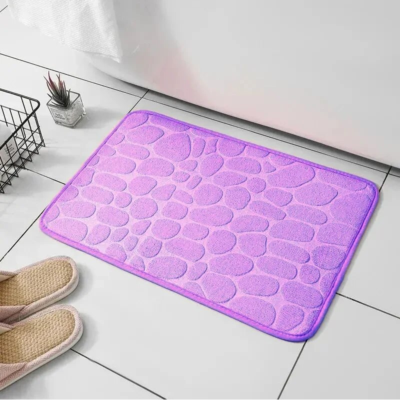 Bathroom Living Room Anti Slip Mat, Embossed Fiber Carpet with Memory Foam, Pebble Floor Mat for Home Decor & Durable