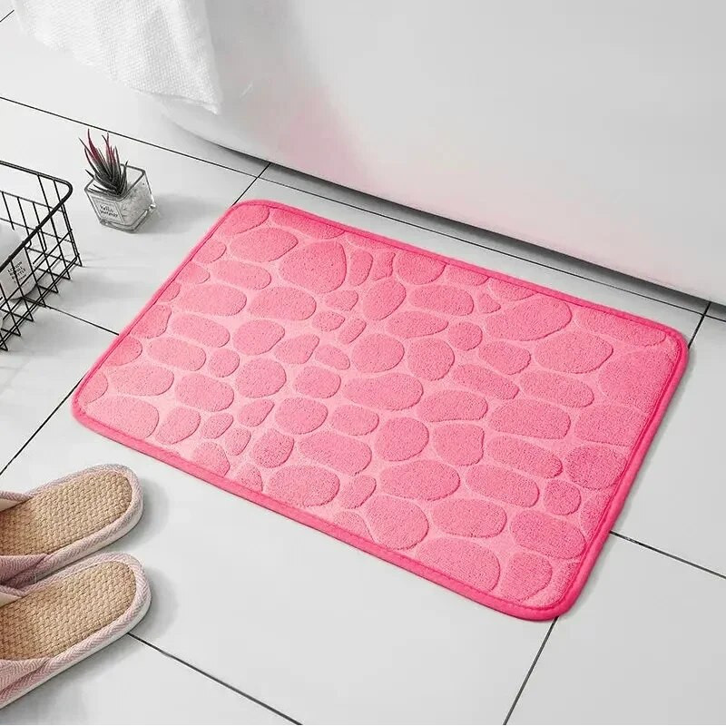 Bathroom Living Room Anti Slip Mat, Embossed Fiber Carpet with Memory Foam, Pebble Floor Mat for Home Decor & Durable
