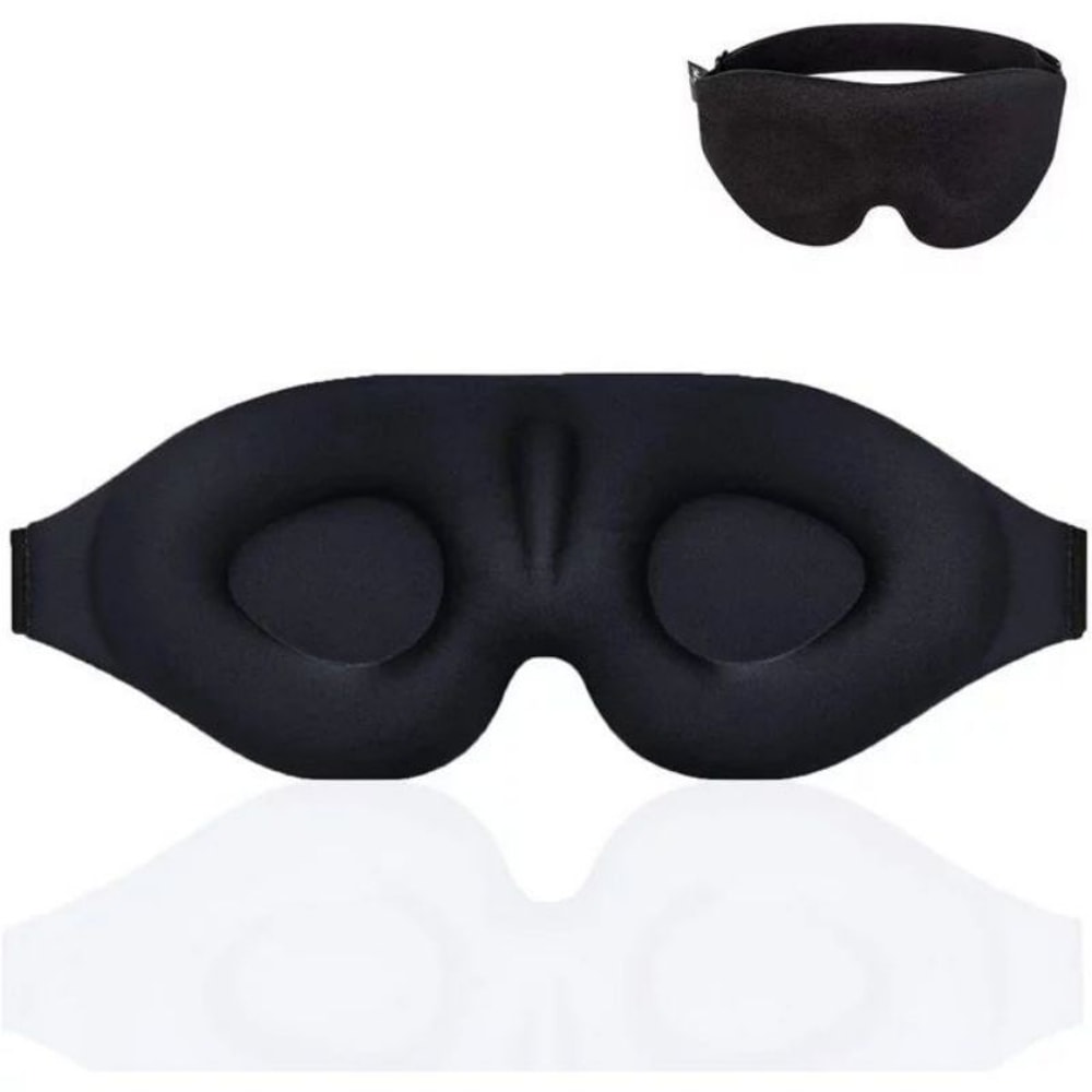 Black 3D Eye Mask, Adjustable No Pressure Sleep Mask for Men & Women, Breathable & Light Blocking Travel Eye Cover