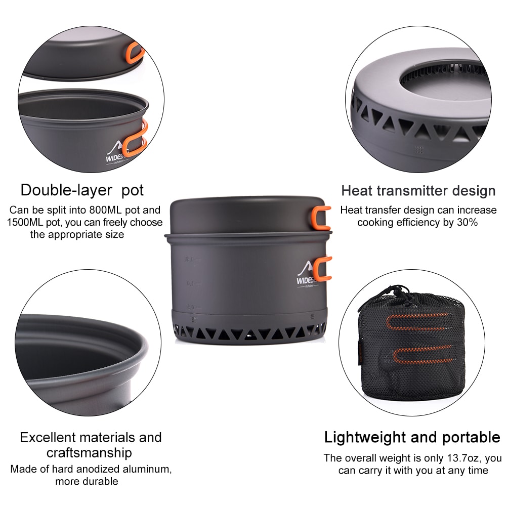 Widesea Camping Cookware Set, Lightweight Travel Heat Cooker Pot Kettle Tableware Outdoor Hiking Kitchen Equipment