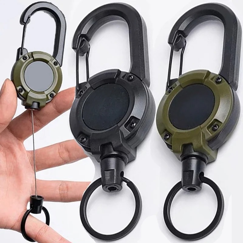 Heavy Duty Retractable Carabiner Key Chain Reel, Steel Wire Rope, Spring Buckle, Secure Pull Keyring for Tools