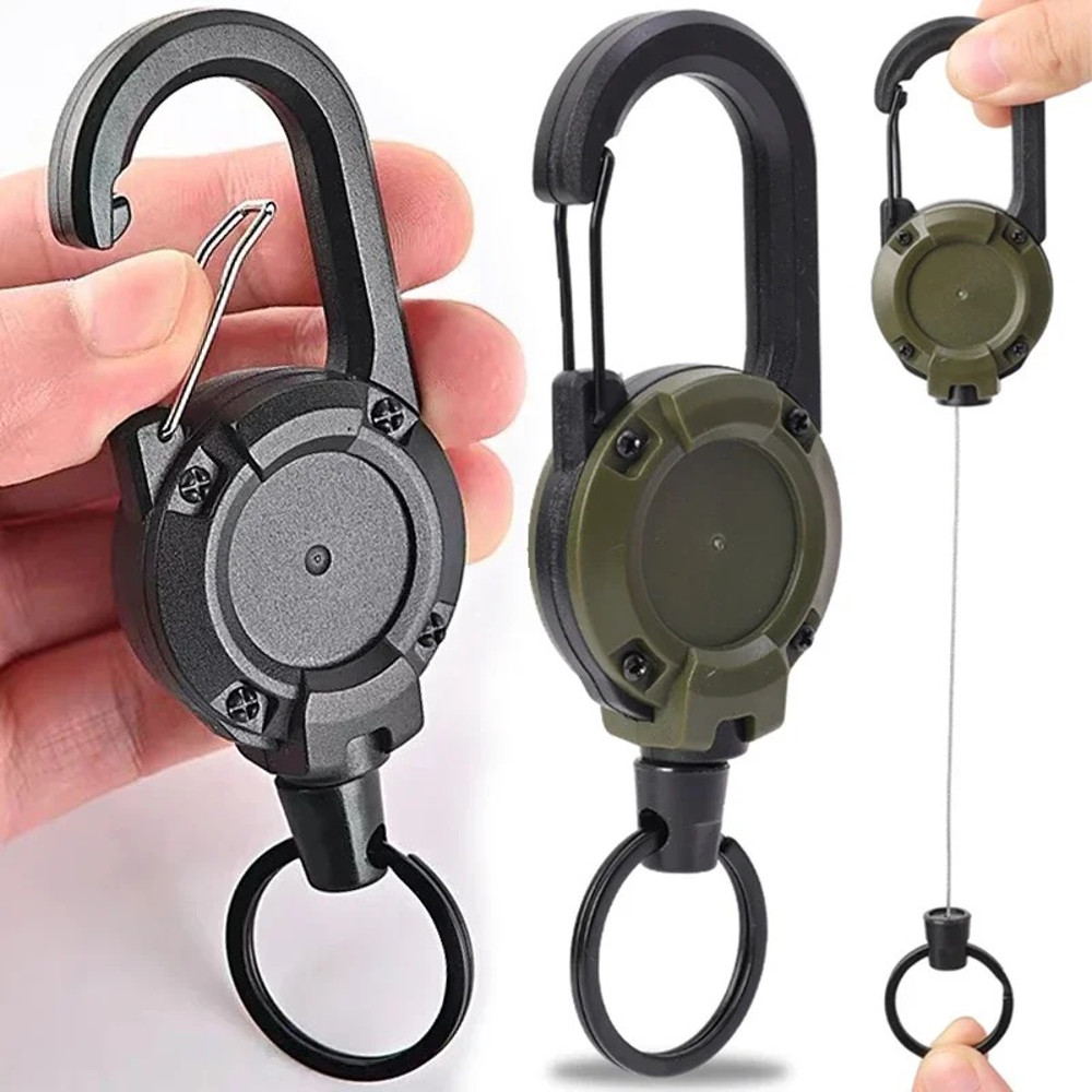 Heavy Duty Retractable Carabiner Key Chain Reel, Steel Wire Rope, Spring Buckle, Secure Pull Keyring for Tools