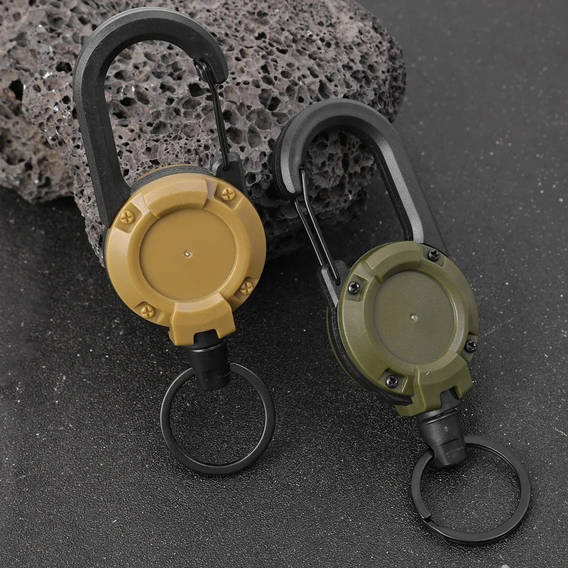 Heavy Duty Retractable Carabiner Key Chain Reel, Steel Wire Rope, Spring Buckle, Secure Pull Keyring for Tools