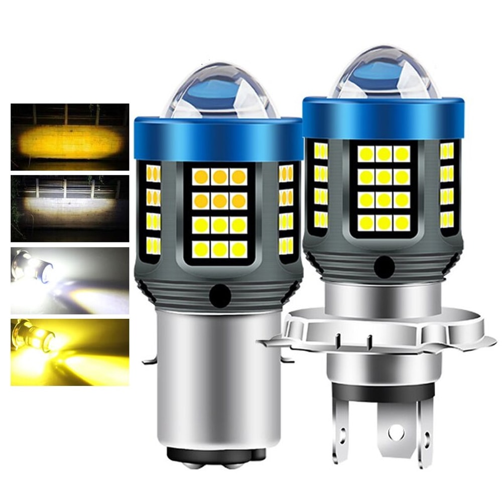 LED Motorcycle Headlight CSP Dual Color Fog Lamp White Yellow Hi/Lo Beam Light Bulb for Scooter Motobike Driving
