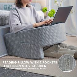 memory foam reading pillow for gaming, extra large arm rest pillow for adult bed rest, work, study, or tv with removable