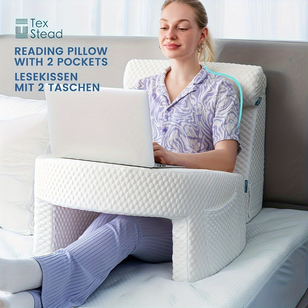 Memory Foam Reading Pillow for Gaming, Extra Large Arm Rest Pillow for Adult Bed Rest, Work, Study, or TV with Removable