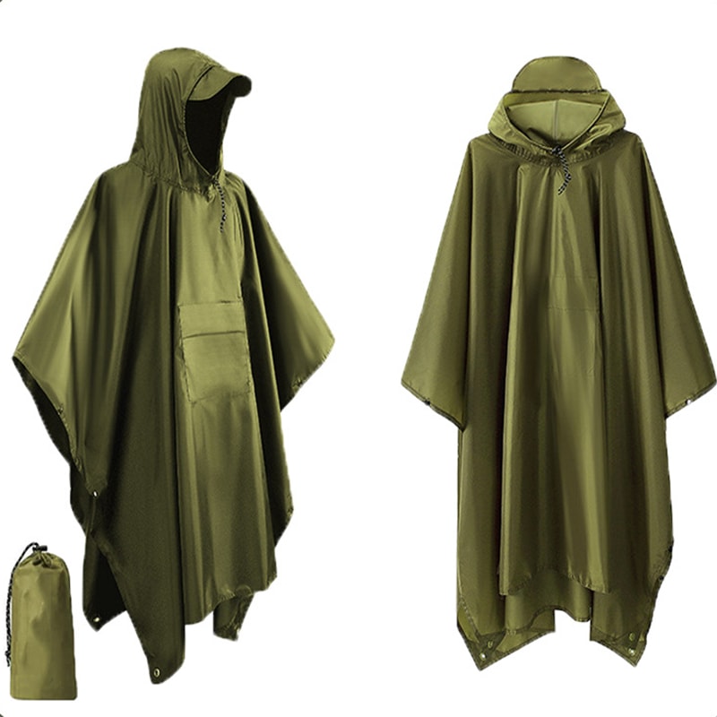 Multi-Use 3 In 1 Military Raincoat Waterproof Hooded Poncho, Camping Tent, Motorcycle Rain Cover & Travel Rainwear