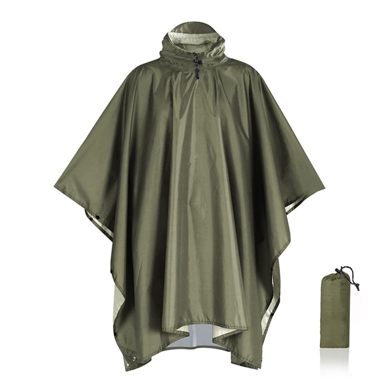 Multi-Use 3 In 1 Military Raincoat Waterproof Hooded Poncho, Camping Tent, Motorcycle Rain Cover & Travel Rainwear