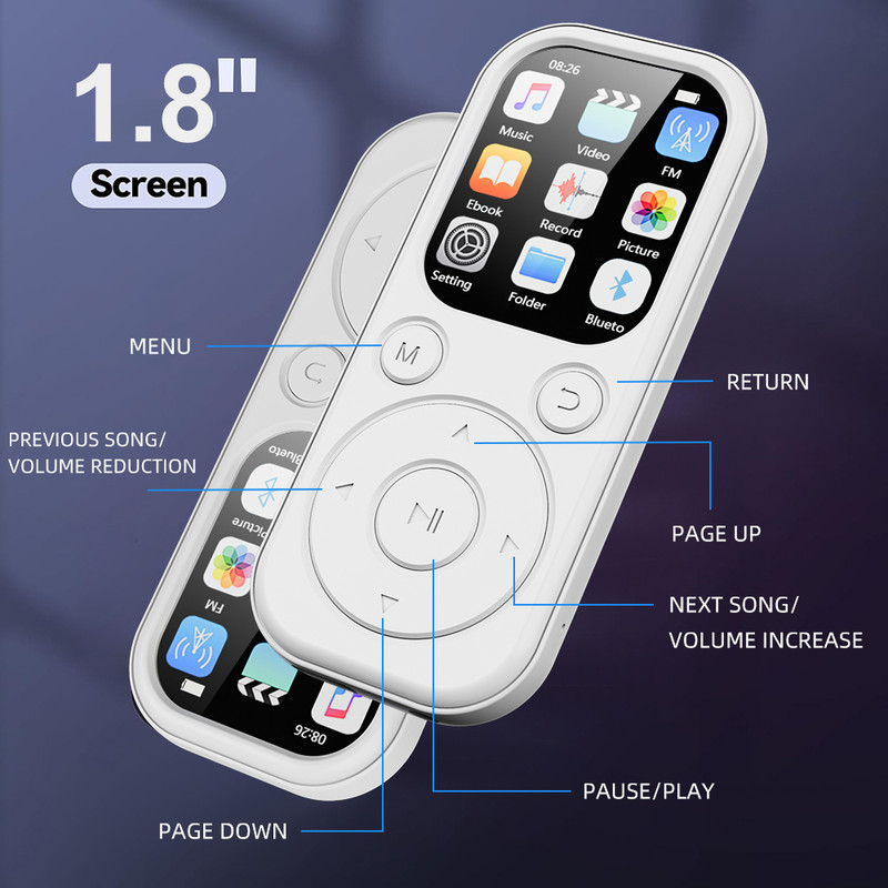 Slim Bluetooth 5.4 MP3 Player, Portable Walkman Music Player with FM Radio, eBook Reader & Recorder, Ideal for Travel