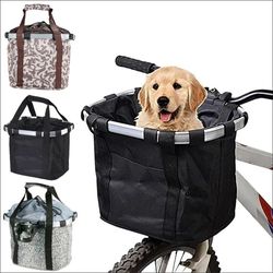2-in-1 detachable bicycle front basket for small dogs, pet carrier handlebar bag for mtb cycling, foldable hanging bike