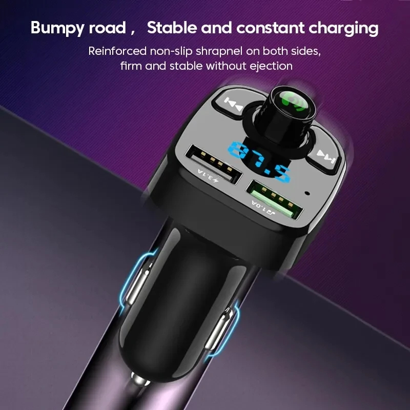Dual USB Car Charger with Bluetooth 5.0 MP3 Transmitter – 3.1A QC3.0 & Type-C PD Fast Charging, Hands-Free Kit
