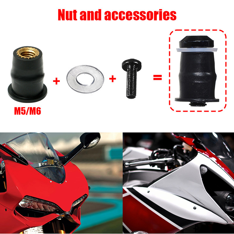 Motorcycle Windshield Bolts Screws Set Rubber Well Nut Fastener Kit for Honda Kawasaki Yamaha Suzuki Windscreen