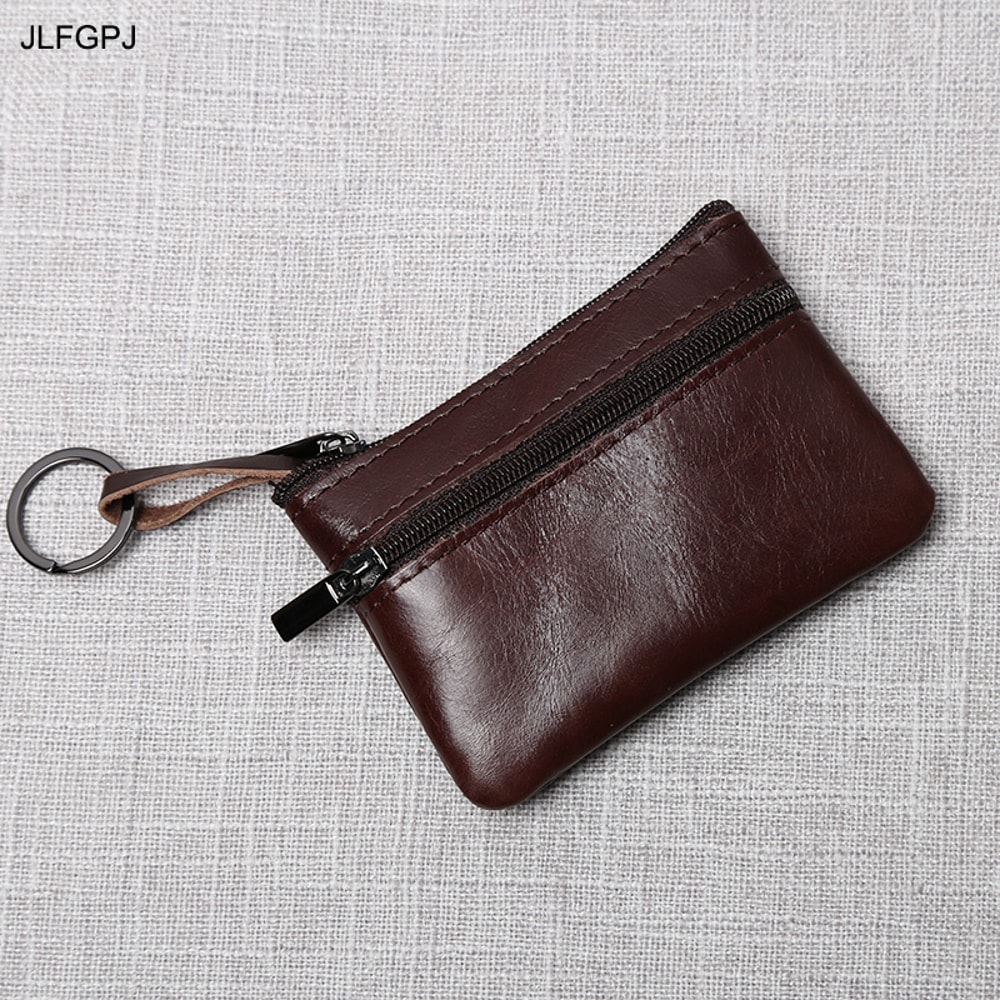 Handmade Leather Mini Coin Purse, Unisex First Layer Cowhide Zipper Wallet, Portable Retro Small Key Holder Pouch