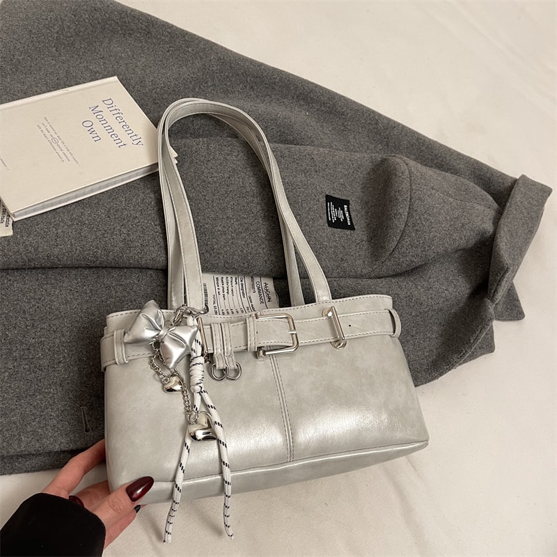 Luxury 2025 Belt Buckle Design Shoulder Satchel For Women, Designer Tote Bag With Pendant