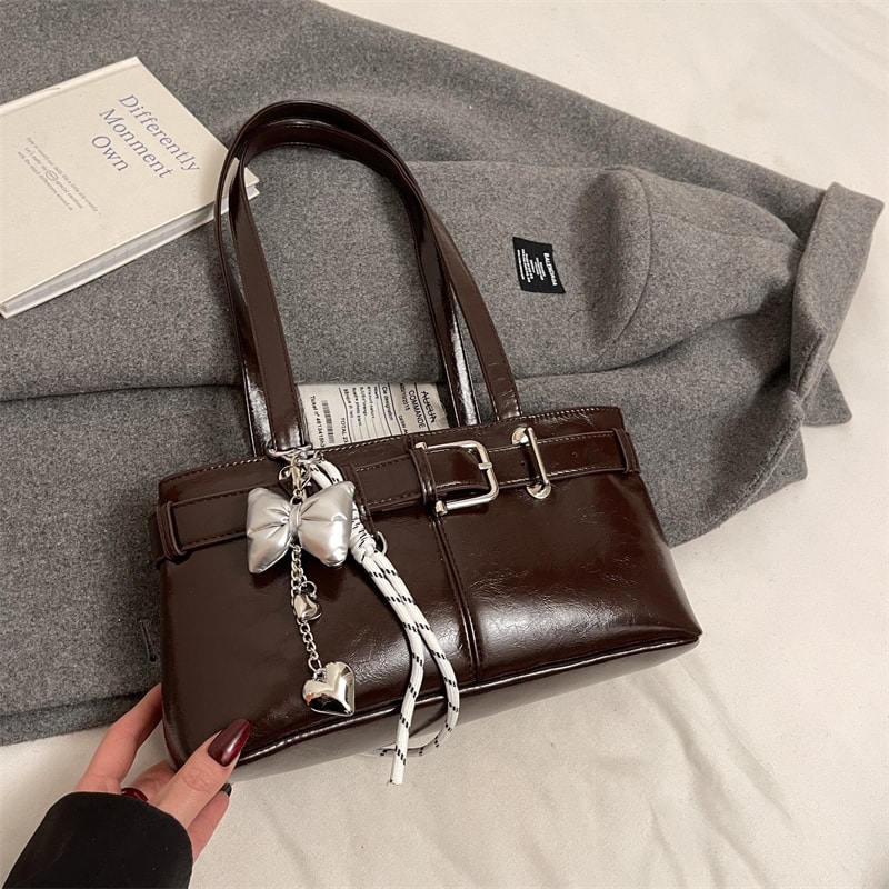 Luxury 2025 Belt Buckle Design Shoulder Satchel For Women, Designer Tote Bag With Pendant