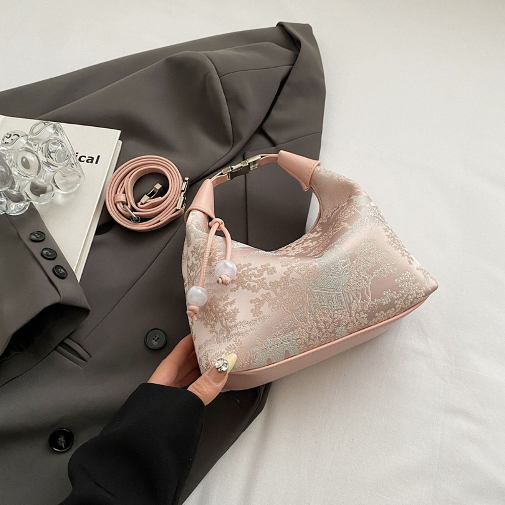 Chinese Style Embroidered Handbag, Trendy Versatile Shoulder Tote Bag, Fashion Designer Travel Wallet Purse for Women