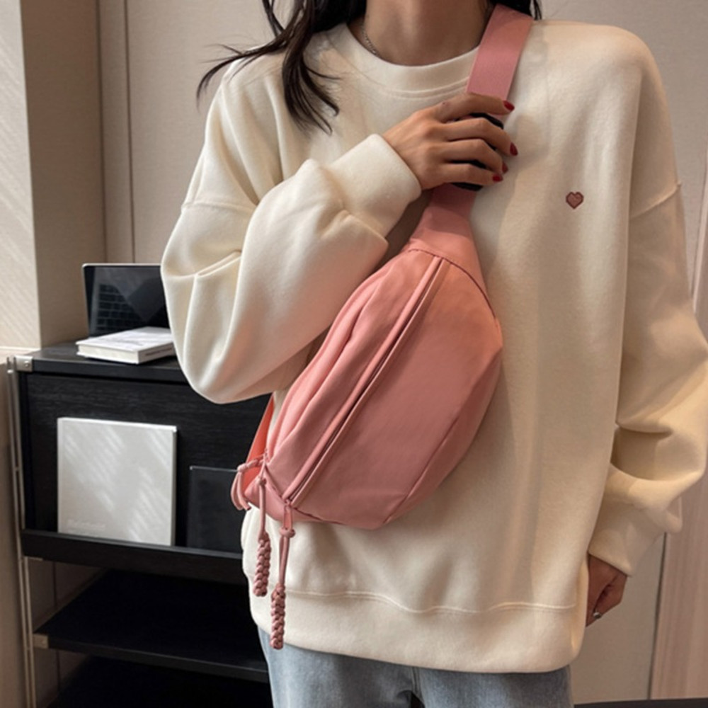 Korean Style Canvas Chest Waist Bag for Women, Portable Shoulder Waist & Sports Fanny Pack with Zipper
