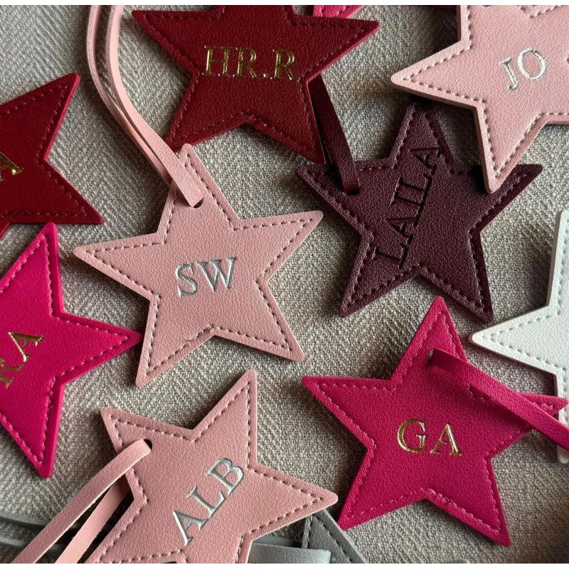 Personalized Leather Star Keychain with Free Custom Initials, Five-Pointed Star Pendant for Car Keys & Bag Accessories