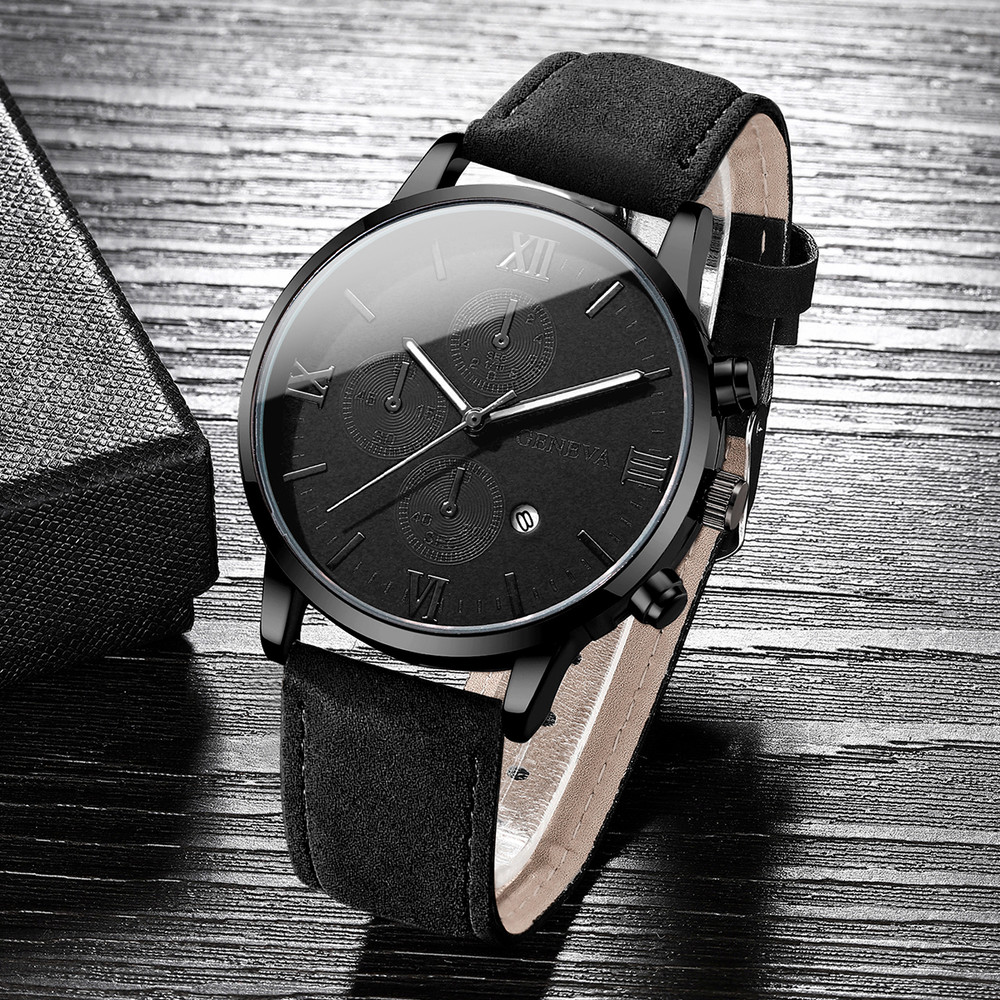 Men Leather Quartz Calendar Watch Set Unisex Watches Stylish Casual Wristwatch Gift For Him Or Her 6