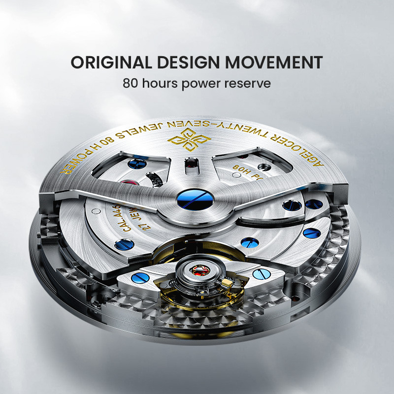 Automatic Mechanical AGELOCER Budapest Watch For Men Steel Strap Dress Watch Big Calendar Elegant B 3