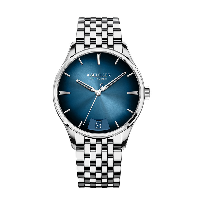 Automatic Mechanical AGELOCER Budapest Watch For Men Steel Strap Dress Watch Big Calendar Elegant B 9