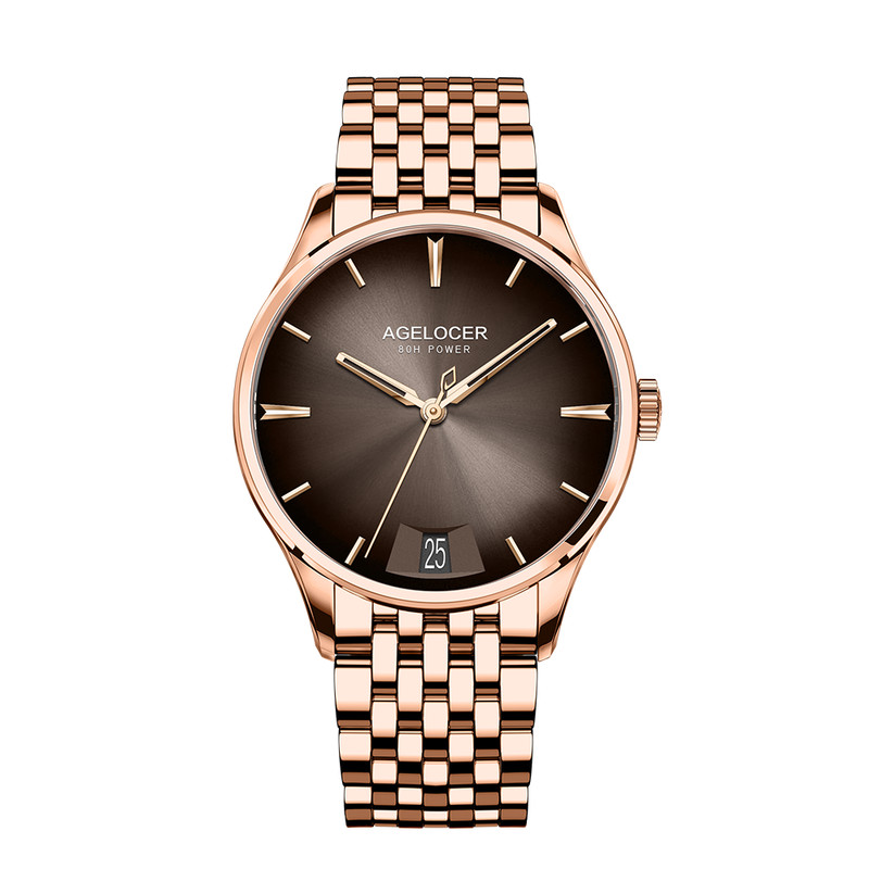 Automatic Mechanical AGELOCER Budapest Watch For Men Steel Strap Dress Watch Big Calendar Elegant B 11