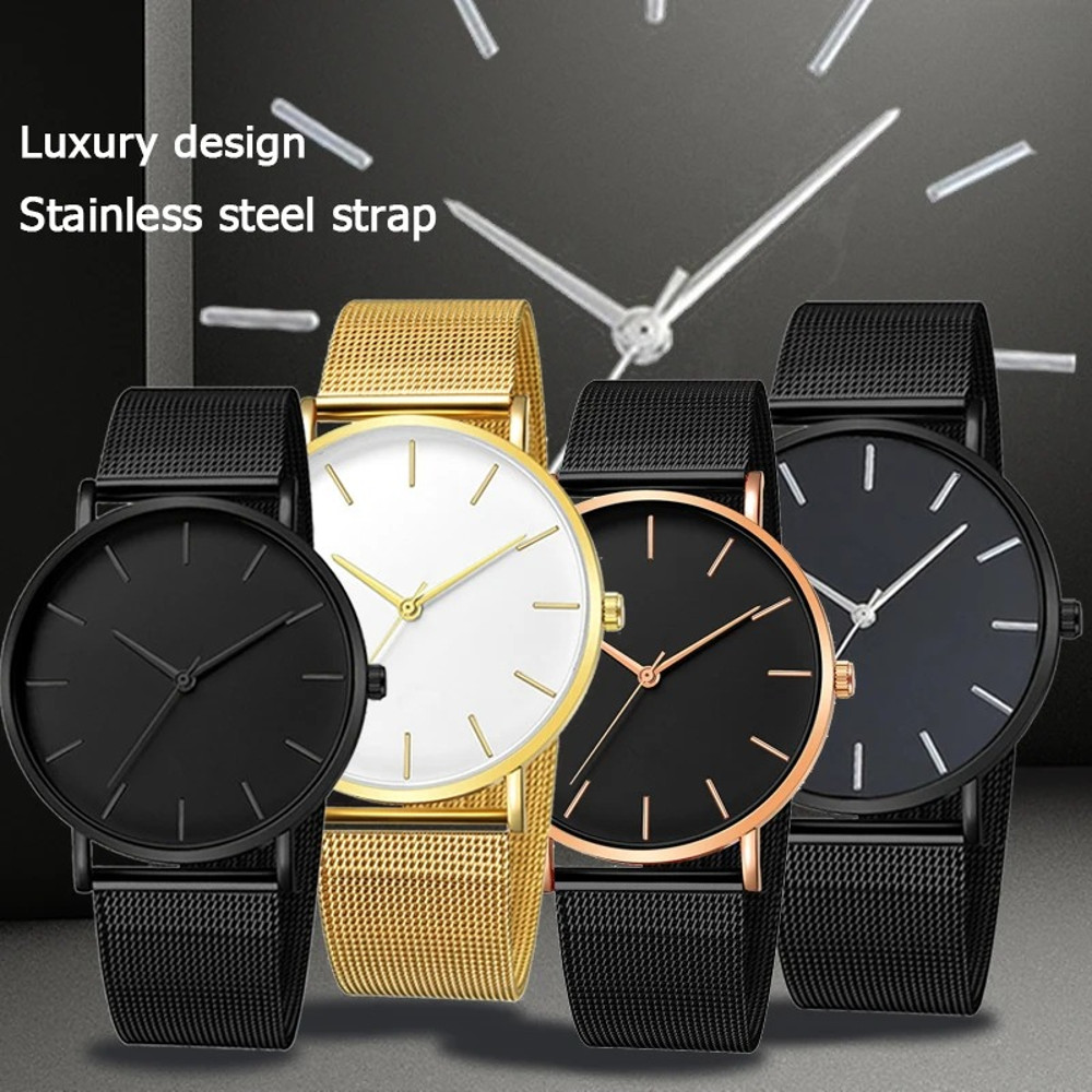 Simple Men Business Stainless Steel Mesh Belt Quartz Watch, Ultra Thin Fashion Watch, Casual Relogio Masculino