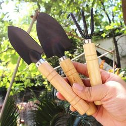 3-piece mini garden tool set, heavy duty small shovel, trowel & rake for flower pots, cactus, vegetables & indoor plants